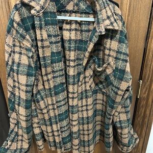MNML Teddy Jacket Green and Tan Cozy Flannel
